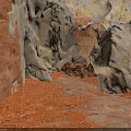 Natural Cave Interior With Rough Stone Walls Large Rocks And Sandy Ground