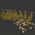 Row of Classic Bicycles with Brown Fallen Leaves on White Background