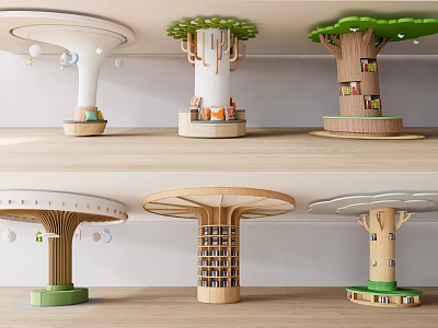 Tree Shaped Pillars With Creative Designs And Decorations 3d model