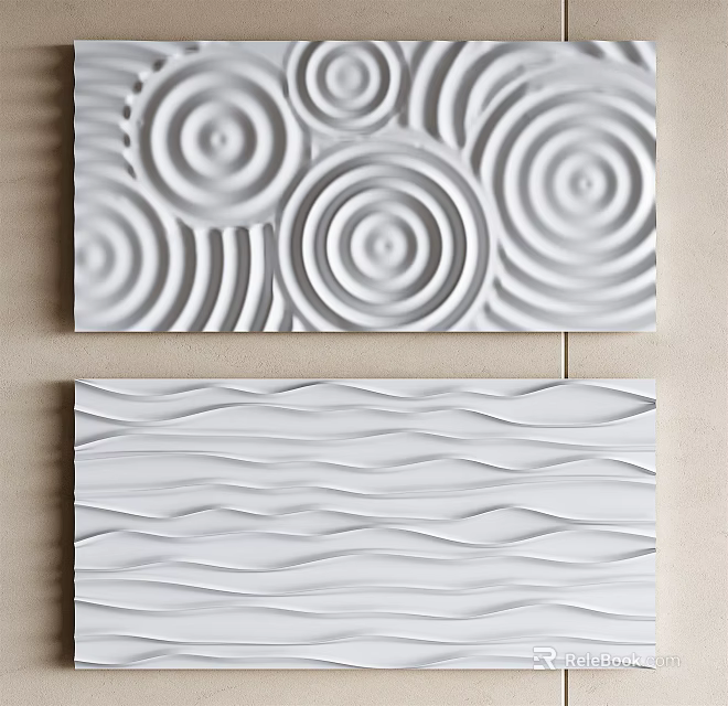 Modern White Wall Decor With Circular Patterns And Wavy Textures Design 3d model