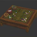 Traditional Wooden Go Board With Grid Pattern Go Stones And Small Bowls