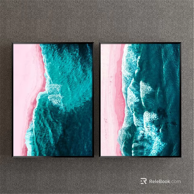 Two Panel Abstract Wall Art Paintings With Pink Teal Colors For Home Decor 3d model 