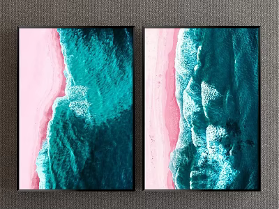 Two Panel Abstract Wall Art Paintings With Pink Teal Colors For Home Decor 3d model