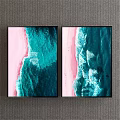 Two Panel Abstract Wall Art Paintings With Pink Teal Colors For Home Decor