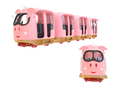 Pink Cartoon Pig Train with Pig Head Design Multiple Carriages and Separate Locomotive 3d model