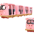Pink Cartoon Pig Train with Pig Head Design Multiple Carriages and Separate Locomotive