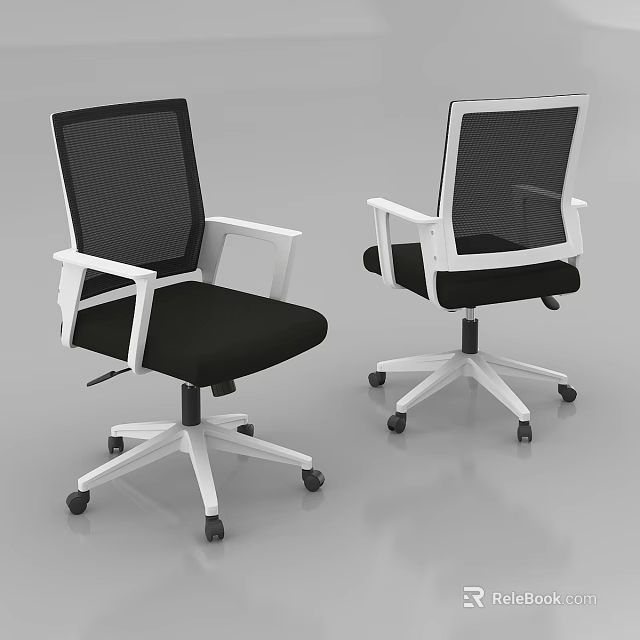 Modern Office Chair With Black Mesh Backrest White Armrests And Wheels 3d model 