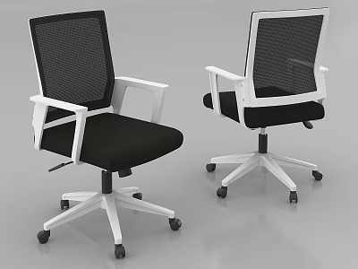 Modern Office Chair With Black Mesh Backrest White Armrests And Wheels 3d model