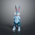 Stylish Cartoon Rabbit Character With Long Ears Blue T shirt Pants Sneakers And Necklace