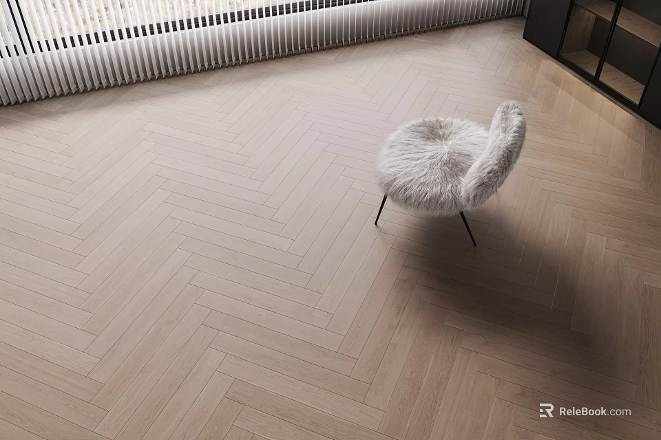 Herringbone Pattern Wooden Flooring In Modern Interior With Furry Chair And Natural Light 3d model 