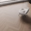 Herringbone Pattern Wooden Flooring In Modern Interior With Furry Chair And Natural Light