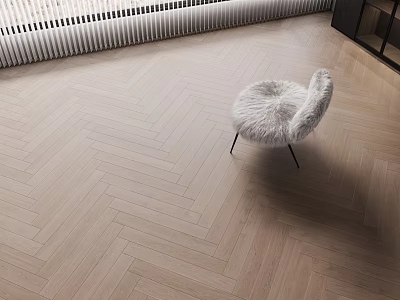 Herringbone Pattern Wooden Flooring In Modern Interior With Furry Chair And Natural Light 3d model