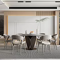 Modern Restaurant Interior With Round Table Gray Chairs And Wooden White Wall