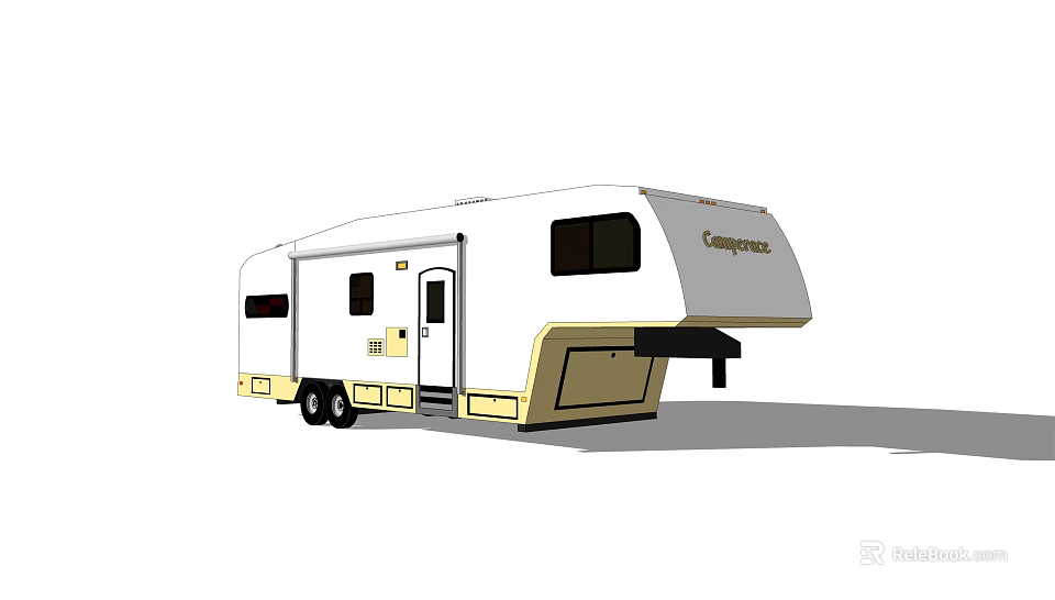 Campingaz White Travel Trailer Exterior With Yellow Accents And Black Windows 3d model 