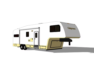 Campingaz White Travel Trailer Exterior With Yellow Accents And Black Windows 3d model