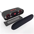 Sleek Modern Headphone Speaker With Black Red Buttons Design And Wired Connection For Desktop Use