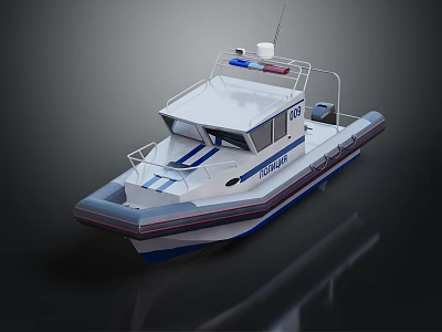 Modern Police Patrol Boat With White Hull Blue Stripes And Police Lights For Water Patrol 3d model