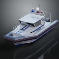 Modern Police Patrol Boat With White Hull Blue Stripes And Police Lights For Water Patrol