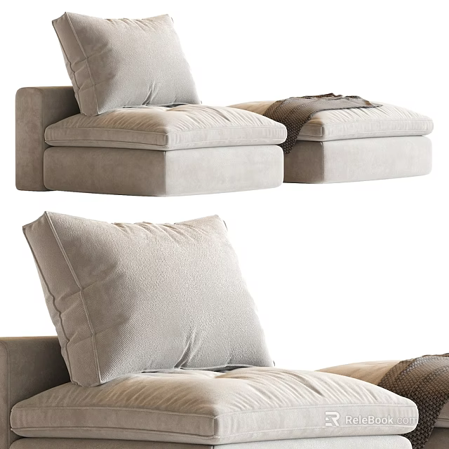 Light Gray Padded Sofa Stool With Comfortable Pillow And Soft Fabric 3d model