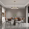 Modern Dining And Kitchen Space With Dining Table Chairs Pendant Light And Cabinets 3d model