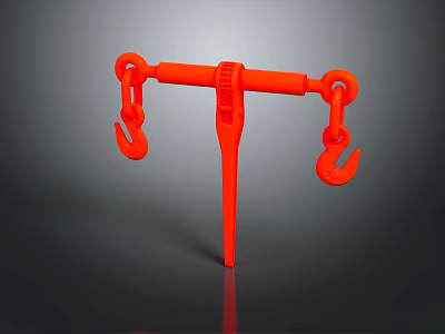 Orange Lifting Tool With Double Hooks Horizontal Bar And Vertical Stand Structure 3d model