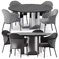 Modern Round Dining Table Set With Grey Textured Chairs And Metal Base 3d model