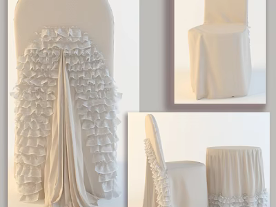 Elegant Decorative Chair And Table Set Featuring Ruffled Beige Fabric Details 3d model
