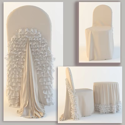 Elegant Decorative Chair And Table Set Featuring Ruffled Beige Fabric Details 3d model