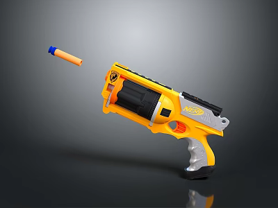 Yellow and Gray Plastic Toy Gun with Orange Dart for Kids Daily Play Activity 3d model