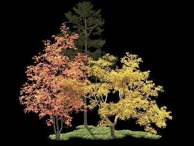 Colorful Arbor Trees With Red Yellow Green Leaves In Autumn Landscape On Green Grass 3d model