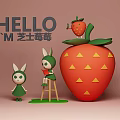 Adorable Green Rabbit Dolls On Ladder With Strawberry Doll Watering Can Cheese Strawberry Theme