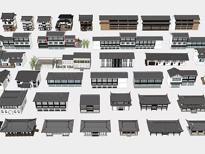 Various Traditional Modern Homestay Buildings With Black Roofs And Architectural Styles 3d model