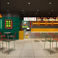 Noodle Restaurant Exterior With Red Signboard Green Umbrellas And Outdoor Tables