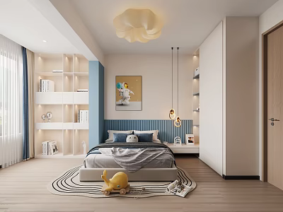 Modern Kids Room Interior With Blue Headboard And Toys 3d model