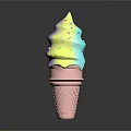 Colorful Swirled Ice Cream Cone With Vibrant Sprinkles And Creamy Layers