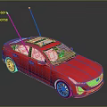 Red Shiny Sedan With Sunroof Antennas And Modern Black Design Wheels