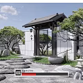 Karesansui Dry Landscape Garden With Stepping Stones Raked Gravel Stone Lantern Basin And Traditional Gate