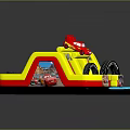 Inflatable Playground Equipment With Red Car Slide Tires Yellow Red Cartoon Design