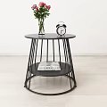 Modern Black Round Side Table With Metal Frame Two Tier Design And Decorative Items 3d model
