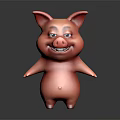 Red Cartoon Pig Game And Movie Character With Big Ears Smiling Expression And Round Belly
