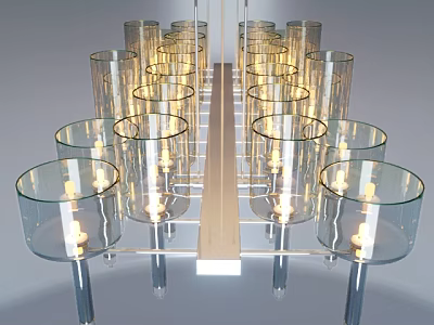 Contemporary Glass Chandelier With Multiple Glass Shades Metal Frame And Illuminated Candles 3d model