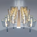 Contemporary Glass Chandelier With Multiple Glass Shades Metal Frame And Illuminated Candles