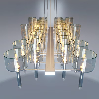 Contemporary Glass Chandelier With Multiple Glass Shades Metal Frame And Illuminated Candles 3d model