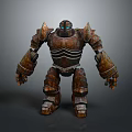 Rusty Metallic Robot Character With Blue Glowing Eyes And Humanoid Creature Armor 3d model