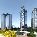 Modern High Rise Residential Buildings With Glass Curtain Walls Green Belt And Urban Background
