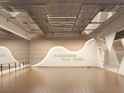 Modern Fitness Gym Interior With Spacious Workout Area And Contemporary Lighting Fixtures 3d model