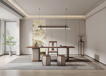 New Chinese Style Study Desk Class Desk Office Chair Book Chair Small Stool Pier Tea Room Tea Table Tea Chair 3d model