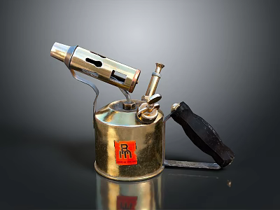 Brass Household Blowtorch With Black Handle And Red Label For Daily Use 3d model