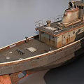 Two Old Rusty Tugboats With Parts Tools And Mechanical Equipment