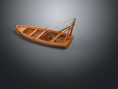 Small Traditional Wooden Boat with Rowing Oars and Classic Structure 3d model